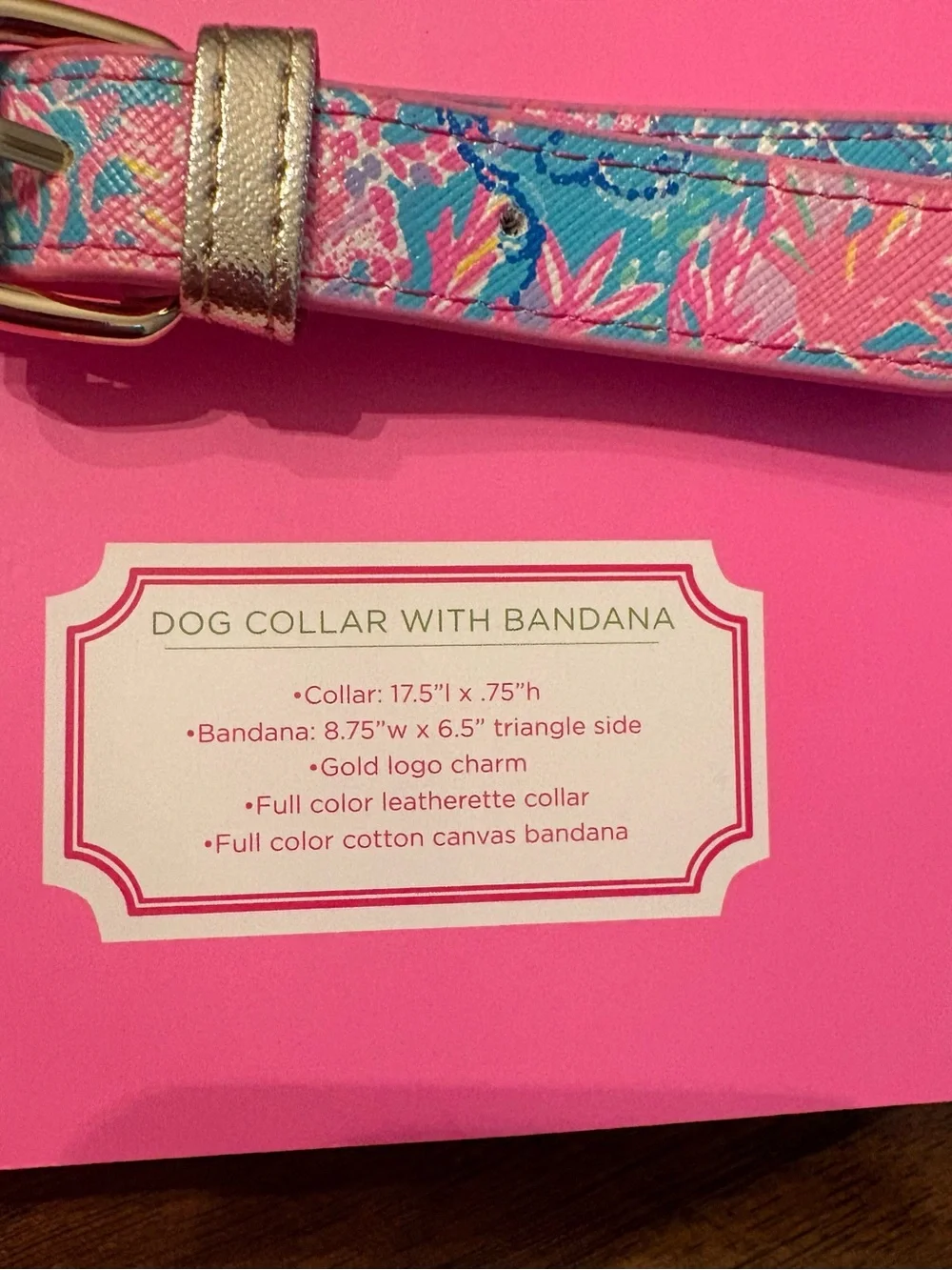 Lilly Pulitzer Pink & Blue Floral Bandana Dog Collar with Gold Charm